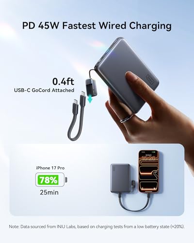 INIU for MagSafe Qi2.2 25W Portable Charger, Slimmest 10000mAh Power Bank - color: Purple