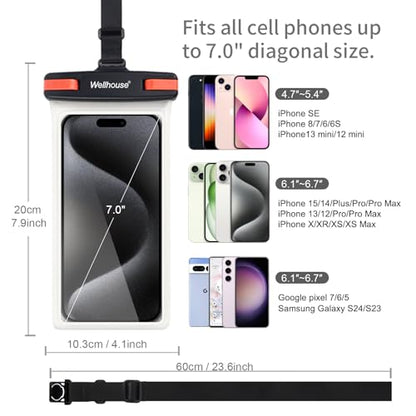 wellhouse Waterproof Phone Pouch, Waterproof Phone Case for iPhone 17 16 15 14 13 Pro Max XS Samsung, IPX8 3D Cellphone Dry Bag Beach Essentials (1 Pack - Black/Red Clasp7.0, 7 inch) - color: 1 Pack - Black/Red Clasp7.0"
