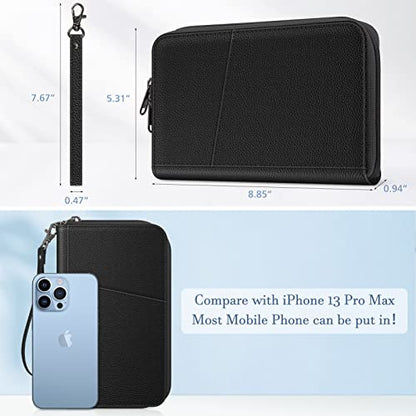 FINTIE Family Passport Holder Wallet Travel Document Organizer Clutch Bag | RFID Blocking Credit Cards Case Cover for Women Men - color: Black