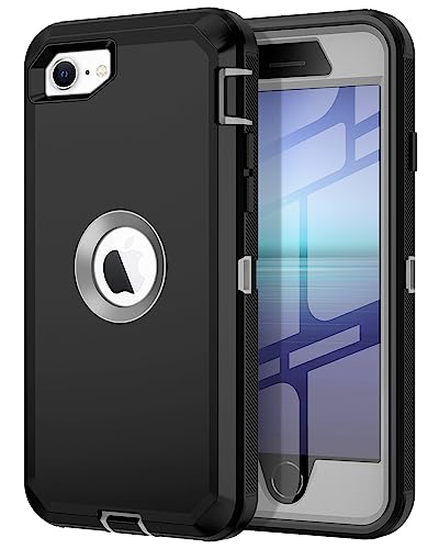 I-HONVA for iPhone SE 2022/2020 Case Built-in Screen Protector Shockproof Dust/Drop Proof 3 in 1 Full Body Rugged Heavy Duty Cover for Apple iPhone SE 3rd/2nd Gen 4.7,Black/Grey - color: Black/Grey