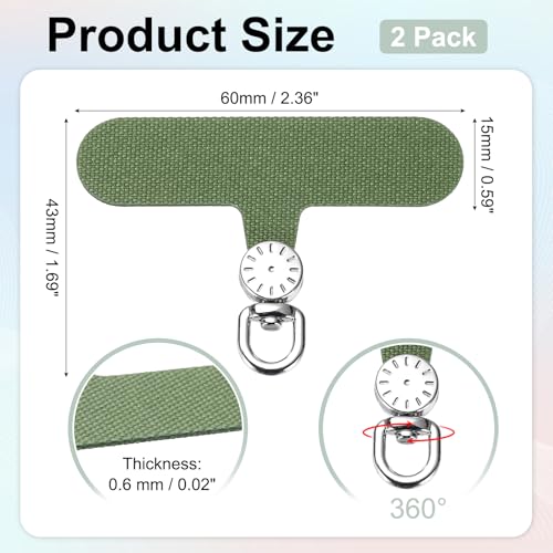 uxcell Rotating Phone Lanyard Tab Ultra-Thin No-Adhesive Phone Tether Patch - color: Silver Dial, Dark Green Patch