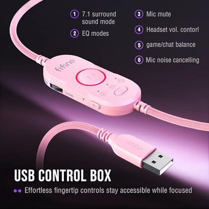 FIFINE AmpliGame H13P Wired RGB Gaming Headset for PC, Mac, PS4, PS5 - color: Pink