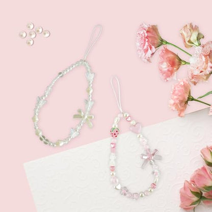 Pink Beaded Phone Wrist Straps, Y2K Phone Case Charms Camera Charm Strap, Lanyard Keychain Wristlet Aesthetic Cellphone Charm - style: 2 Cute Pink & White Strawberry