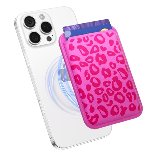 Svanove Leopard Magnetic Phone Wallet Compatible with Magsafe Wallet for Women, Cheetah Print ID Credit Card Holder Wallets for iPhone 17/16/15/14/13/12 Series, Cute Slim Leather Wallets, Hot Pink - color: Hot Pink