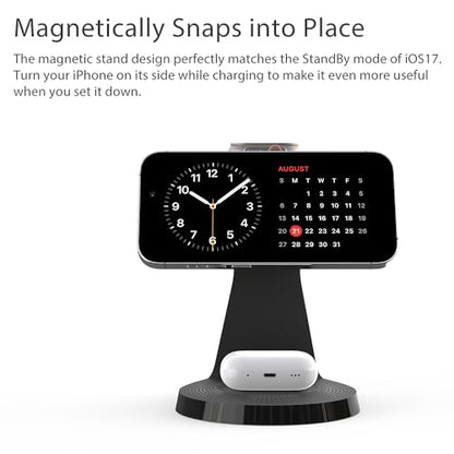 3 in 1 Charging Station for Apple Devices,Mag-Safe Charger Stand Fast Charging,Wireless Charger for iPhone 16/15/14/13/12 Series,& AirPods,& iWatch(USB-C Charger Included) - color: Black