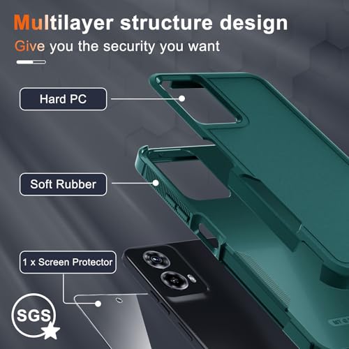 Case Compatible with Moto G 5G 2024, Full Body Heavy Duty Rugged Shockproof Protective Phone Cover with Lanyard Strap, Tempered Glass Screen Protector, Dark Green | with Tempered Glass Screen Protector+Lanyard Strap,Rugged Shockproof Protective Phone Case