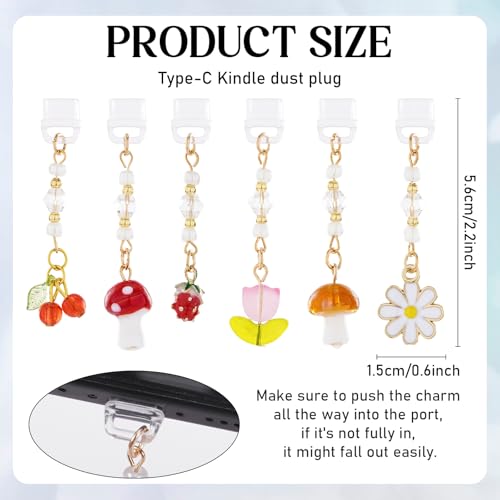 Type C Dust Plug Charm for Kindle - 6Pcs Dust Plug Charms Compatible with Kindle Phone, E-Reader Accessories - style: Strawberry cherry