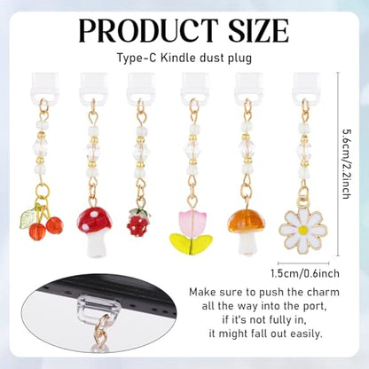Type C Dust Plug Charm for Kindle - 6Pcs Dust Plug Charms Compatible with Kindle Phone, E-Reader Accessories - style: Strawberry cherry