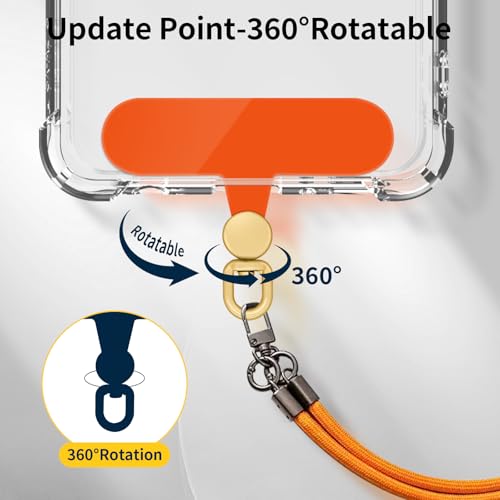 360°Rotatable Phone Tether Tab,3 Pieces Universal Phone Lanyard Patch Without Adhesive,Phone Lanyard Replacement Part for Cell Phone Strap(Orang+Transparent) - color: Orang+Transparent