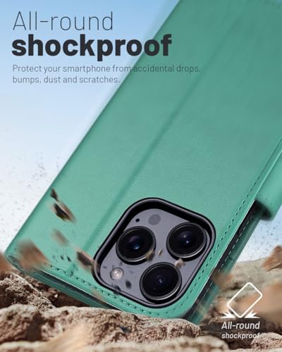 OCASE Compatible with iPhone 16 Pro Wallet Case, PU Leather Flip Folio Case with Card Holders RFID Blocking Kickstand [Shockproof TPU Inner Shell] Phone Cover 6.3 Inch 2024, Green - color: Green