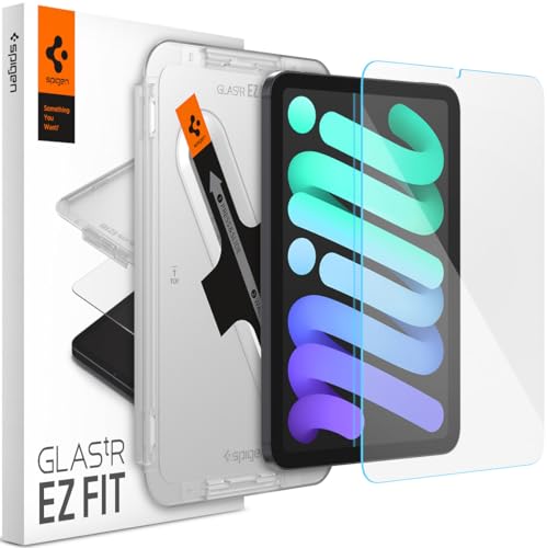 Spigen GlasTR EZ FIT Screen Protector for iPad Mini 7(2024)/ Mini 6(2021) | 9H+ Tempered glass, Scratch resistance, Auto-align tray, Lab-tested 100% clarity, Original touch, Case-friendly, 1 Pack