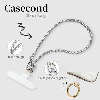 Phone Wrist Strap Metal Phone Chain Lanyard Hand Wristlet Detachable Phones Charm with 3 Tether Tabs with CellPhone Stand Holder Finger Grip Universal for Women Girls Traveling Party Walking Silver - color: T-Silver