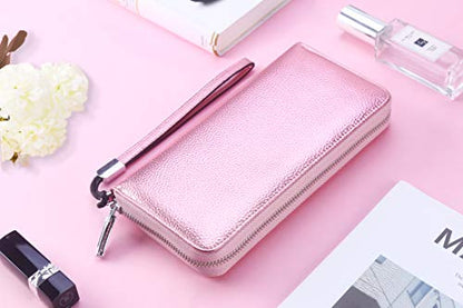 Small Compact Women Wallet RFID Blocking Genuine Leather Bifold Purse with ID Windows - color: 1- Pebbled Rose Gold, size: One Size
