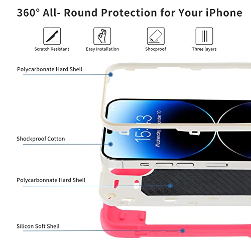 MARKILL Compatible with iPhone 14 Pro Case 6.1 Inch with Built-in Ring Stand, Military Grade Drop Protection Full Body Rugged Heavy Duty Case 3 in 1 Protective Durable Cover Hot Pink - color: Hot Pink, size: iPhone 14 Pro 6.1"