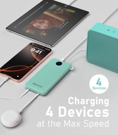 Portable Charger Built in 4 Cables, 10000mAh Power Bank, Green - color: Green