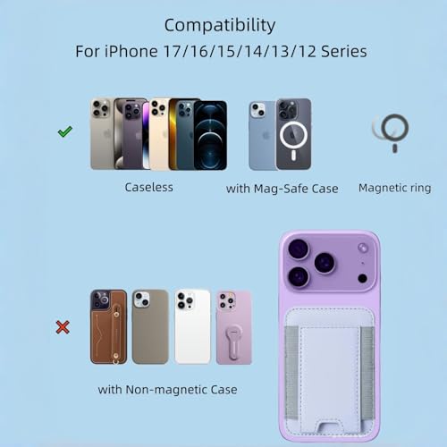 7 Cards Holder for MagSafe Wallet, Stronger Magnetic Wallet RFID Blocking for iPhone 17/16/15/14/13/12 and Pro Promax Series - color: Light purple elastic wallet