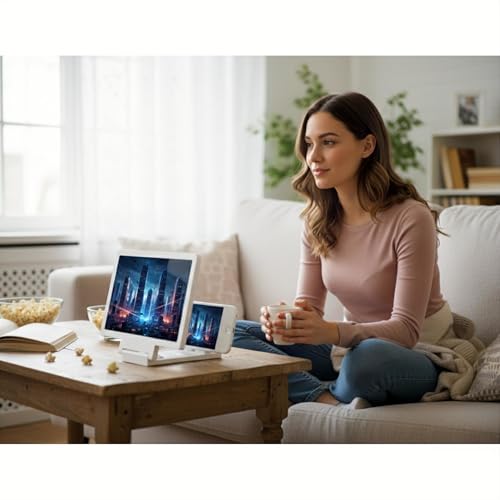 Mobile Phone Screen Amplifier HD Magnifier for Smartphones, Foldable Stand - color: White 10"