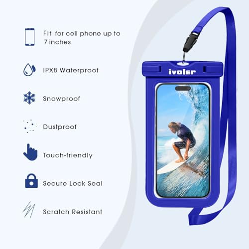 ivoler 2-Pack Waterproof Fanny Pack & Phone Pouch, Dry Bag for Passport, Phone & Wallet, Floating Waterproof Phone Case for Beach, Swimming, Kayaking, Boating, Cruise Essentials & Travel Royal Blue - color: Royal Blue