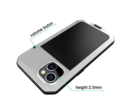 for iPhone 14 Case, 360 Full Body Protective Cover Heavy Duty Shockproof Tough Armour Aluminum Metal Case with Silicone Built-in Screen Protector for Apple iPhone 14 6.1 Inch - Silver - color: Silver