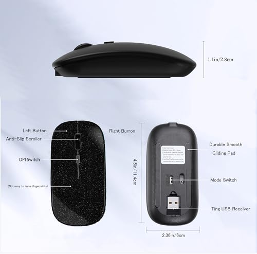 WREANU Wireless Bluetooth Mouse, Rechargeable Laptop Mice, Bright Black - color: Bright Black