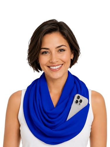 Pop Fashion Solid Color Hidden Zipper Pocket Scarf - Fashion Scarf for Women - All Seasons - color: Royal Blue