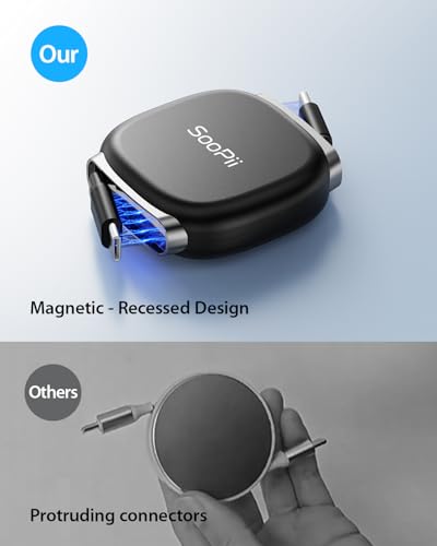 SOOPII 240W Retractable USB C Cable with Mag Snap Storage (2Pack 3.3FT) - color: Black, size: 3.3FT-2Pack