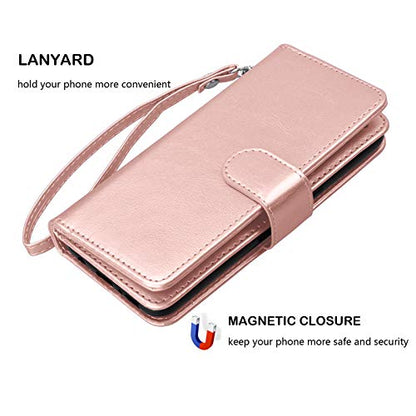 Njjex Wallet Case for Samsung Galaxy S21 5G, For Galaxy S21 Case, [9 Card Slots] PU Leather ID Credit Holder Folio Flip [Detachable] Kickstand Magnetic Phone Cover & Lanyard for Samsung S21 [RoseGold] - color: Rose Gold