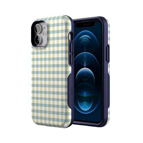 Casely iPhone 12 Mini Case | Pastel Picnic | Blue & Green Gingham | Bold Protective Design | Compatible with MagSafe - color: Pastel Picnic | Blue & Green Gingham, size: Iphone 12 Mini