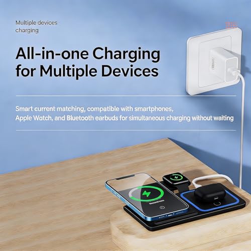 3-in-1 Foldable Wireless Charger with Night Light - 15W Fast Wireless Charger for Simultaneous Charging of Phone, Watch & Earbuds, Compatible with All Qi-Certified Devices,X455 Black. - color: Multifunctional Wireless Charger X455 Black