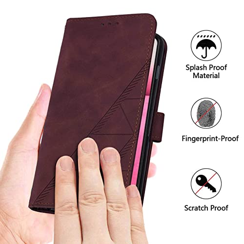 Flip Wallet Case for iPhone 17e/16e, Wrist Strap, Red | Embossed PU Leather, Detachable Wrist Strap, Card Slots, TPU Inner, Cash Pocket, Magnetic Closure, Stand, Precise Cutouts - color: Red
