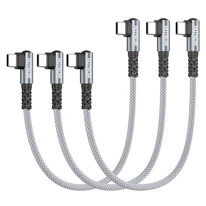 Short Right Angle USB C to USB C Cable 1FT 3Pack 65w - color: Grey and White, size: 1FT