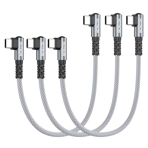 Short Right Angle USB C to USB C Cable 1FT 3Pack 65w - color: Grey and White, size: 1FT