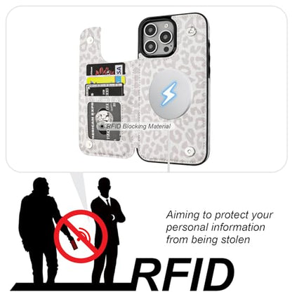 HAOPINSH for iPhone 16 Pro Max Case Wallet Compatible with MagSafe Wireless Charging, White Leopard Cheetah Pattern Back Flip Folio Leather Kickstand Card Slots Case Double Magnetic Clasp Cover 6.9" - color: White Leopard for MagSafe