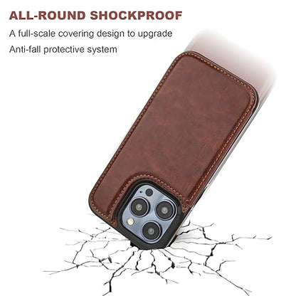 ONETOP for iPhone 15 Pro Wallet Case with Credit Card Holder,Brown | Kickstand,ID/Cash Holder,Case Wallet with Card Slots,Double Magnetic Clasp,Durable PU Leather Shockproof Cover for Women Men - color: Brown