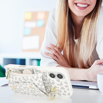 Lipvina Crossbody Wallet Case for iPhone 16,White Leopard - color: 03-White Leopard, size: iPhone 16 6.1"