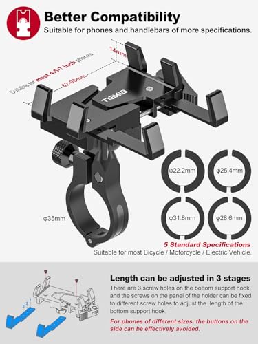 Tiakia Bike Phone Mount Holder, 360° Rotation for 4.5-7 Inch Handlebar - color: Black-1