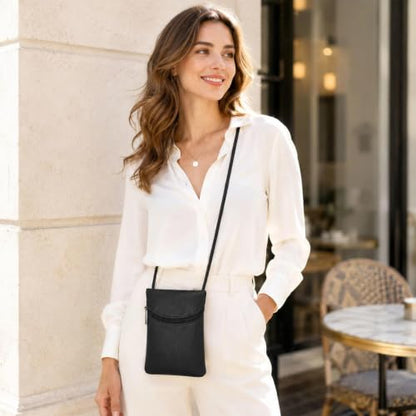 Small Crossbody Women Cell Phone Purse Wallet Bag With Shoulder Strap - color: Black/Pu-lychee