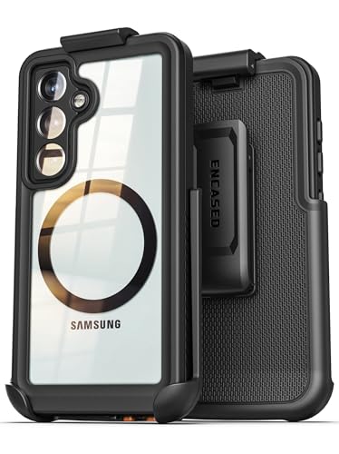 Encased Waterproof Case for Samsung Galaxy S26 with Belt Clip - Full Body Protective Cover with Built-in Screen Protector & Holster (Clear/Black) - size: S26