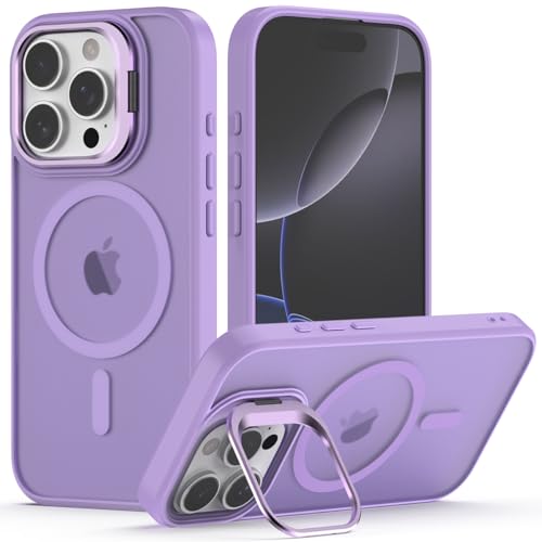Nvollnoe for iPhone 16 Pro Case Compatible with MagSafe Military Grade Shockproof Heavy Duty Protective Adjustable Kickstand Matte Semi Clear Phone Cover for iPhone 16 Pro(Light Purple) - color: Light Purple, size: For Iphone 16 Pro-6.3"(3 Lens)