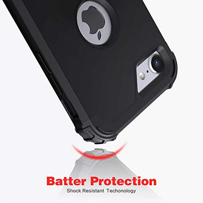 IDweel for iPhone 8 Case with Tempered Glass Screen Protector, for iPhone 7 Case, 3 in 1 Shockproof Slim Hybrid Heavy Duty Hard PC Cover Soft Silicone Bumper Full Body Case, Black - color: Black