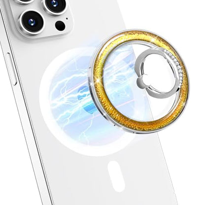Transparent Shiny Magnetic Phone Ring Holder,360° Rotatable Removable Phone Grip,Clear Gold Sparkle Diamond Stylish Design Compatible with All Phones & Tablets - color: Clear Gold 1