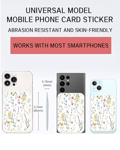 ADBOR Leather Phone Card Holder, Dual Pocket Phone Wallet Stick On, Cute Card Holder, Credit Card Holder Boho Flowers Leaf