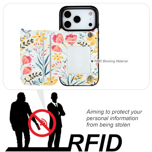 HAOPINSH Wallet Case with Card Holder for iPhone 17 Pro, Floral Flower Pattern Back Flip Folio PU Leather Kickstand Card Slots Case, Double Magnetic Clasp Shockproof Cover 6.3" - color: Floral Flower