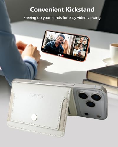 ONETOP for MagSafe Wallet,Magnetic Phone Wallet with 5 Card Slots,White | 1-12 Cards/Cash Holder for iPhone 17/16/15/14/13/12 Series,Detachable Wallet Stick-On Back,PU Leather RFID Blocking Kickstand - color: White