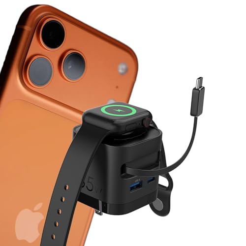 65W Retractable USB-C PD Charger with Built-in Apple Watch Charger - color: Black