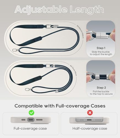 Phone Lanyard Crossbody with Phone Tabs, Adjustable Cellphone Lanyard with Skin-Friendly Neckband and Metal Carabiner - color: Denim Blue