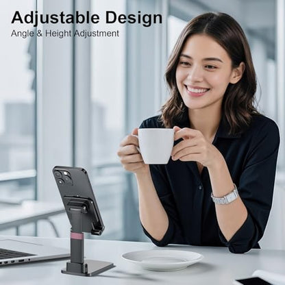 Phone Stand for Desk Cellphone Holder Height Angle Adjustable Stands, Anti-Slip Base, Compact Design for iPhone Android Devices,Black,1Pack - color: Black