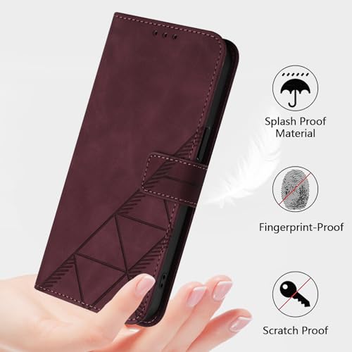 Faux Leather Flip Wallet Case for Motorola Moto G75, YBS WineRed | Card Slots Storage, Magnetic Closure, Hands-Free Kickstand, RFID Blocking, Precise Cutouts - color: Wine red