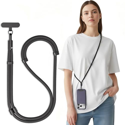 3-in-1 Phone Lanyard Crossbody/Neck/Wrist, Adjustable Strap with Tether Tab - color: Black