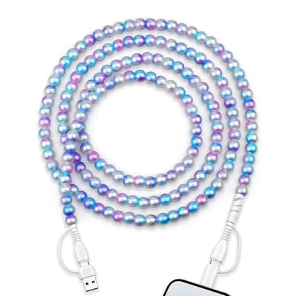 USB C Charging Cable Beaded Charger Cord 4 in 1 [MFi Certified] - color: Pearl 4 in 1